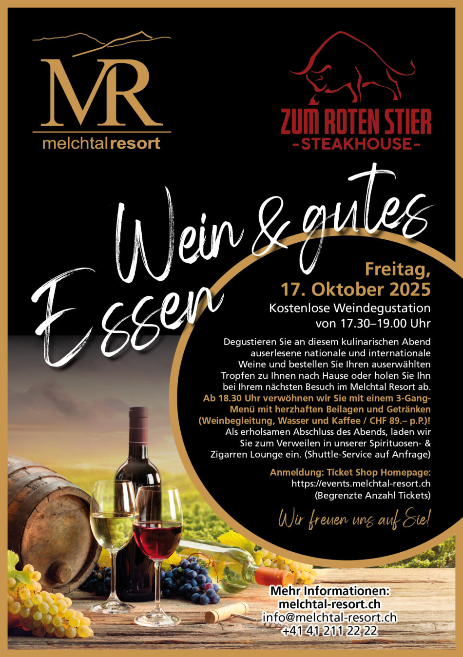 “Wein & Gutes Essen” im Melchtal Resort: Freitag, 17.10.2025