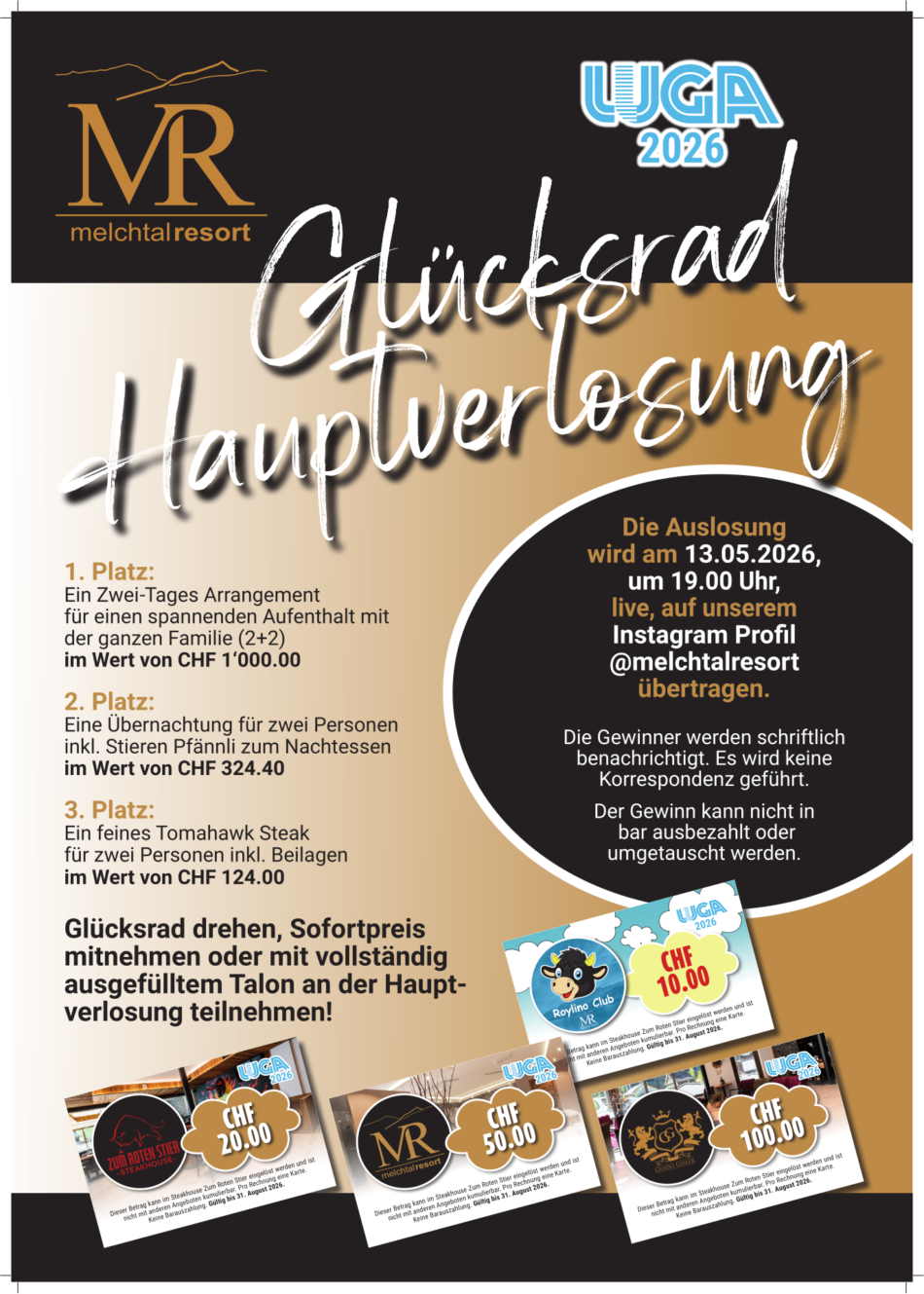 Das Melchtal Resort an der LUGA: Fr, 24.04. bis So, 03.05.2026